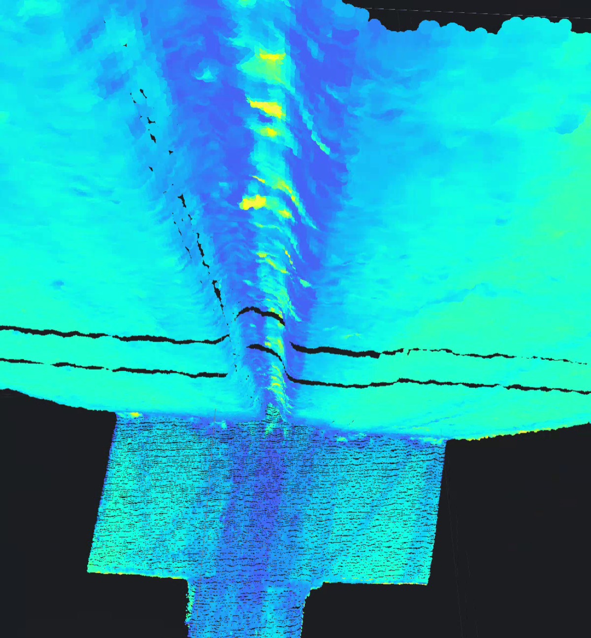 Point cloud zoomed in on the curvature and surface around the weld